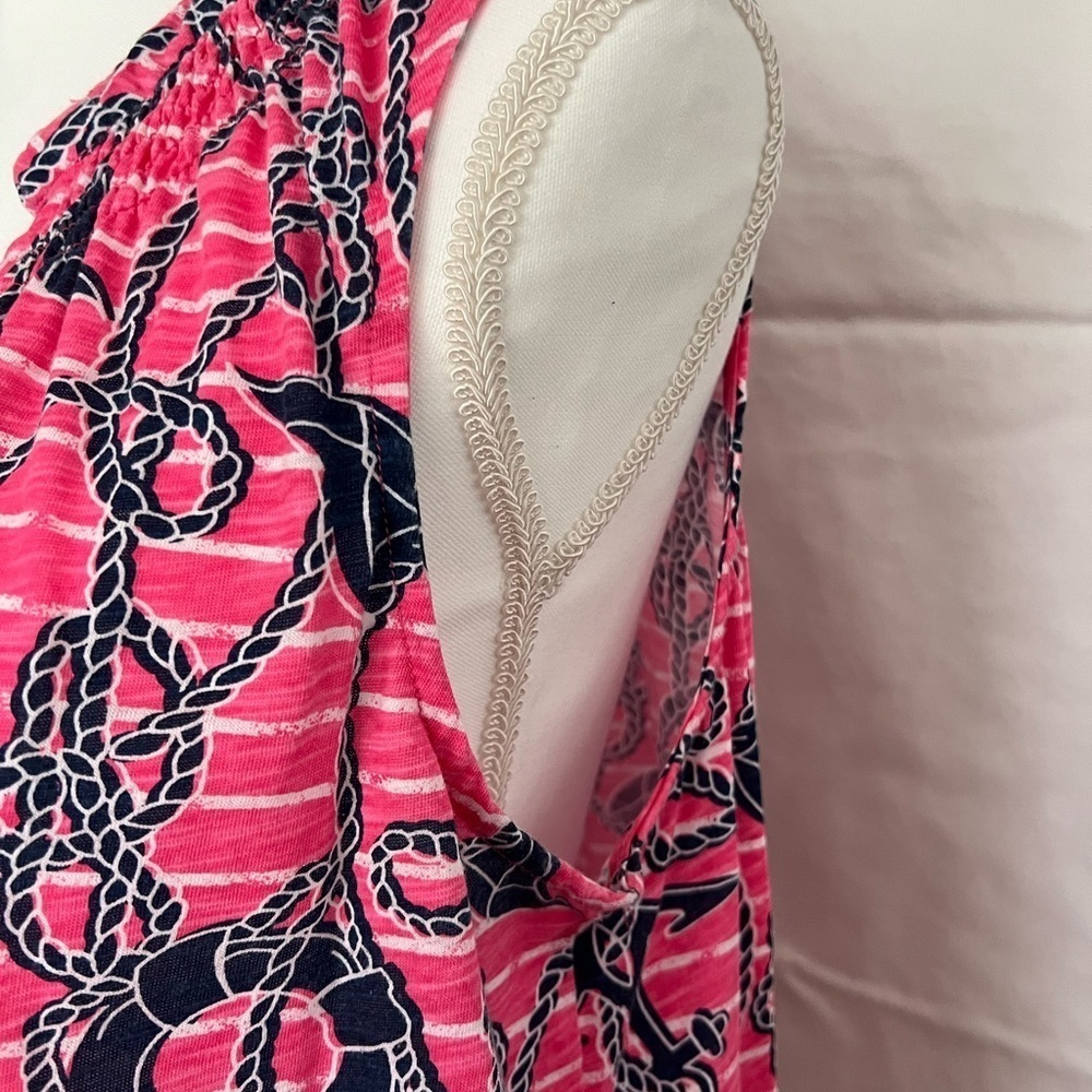 Caribbean Joe Pink Nautical Print Smocked Neck Sleeveless Top - Picture 4 of 10